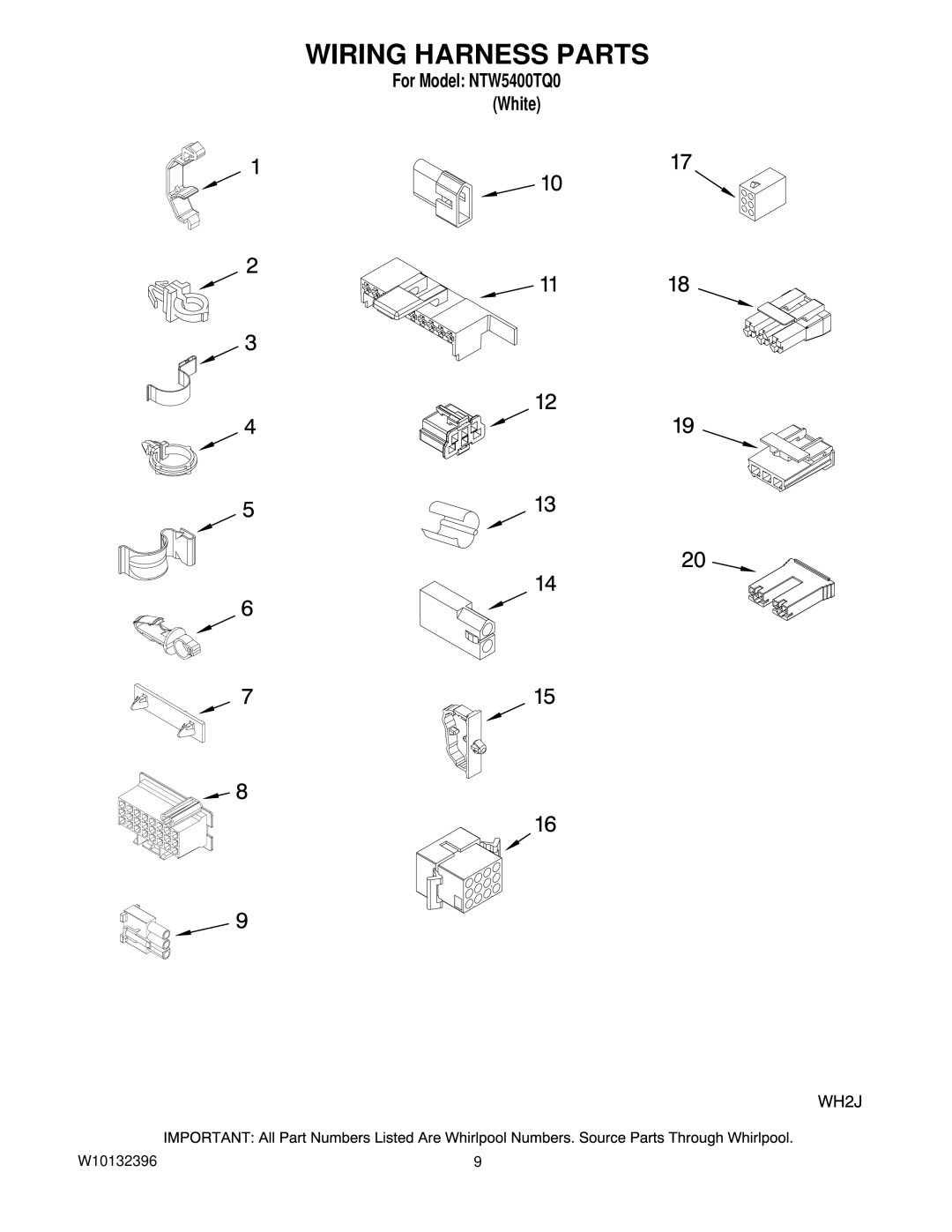 Amana NTW5400TQ0 manual Wiring Harness Parts 