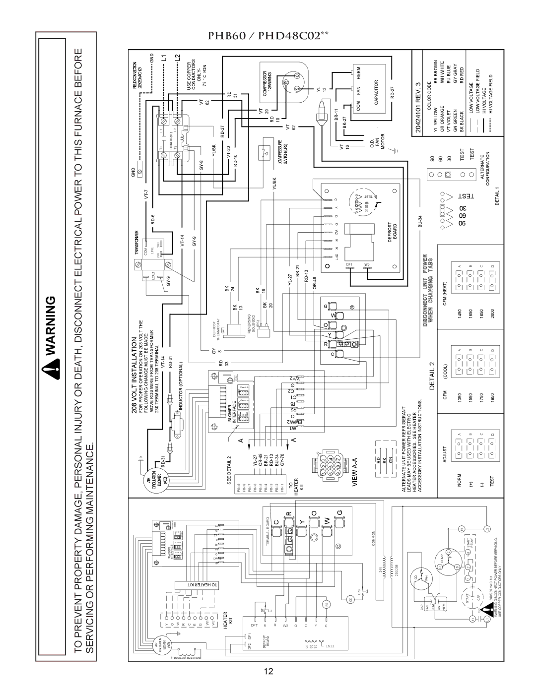 Amana PACKAGE HEAT PUMP installation instructions PHB60 / PHD48C02, Volt Installation 