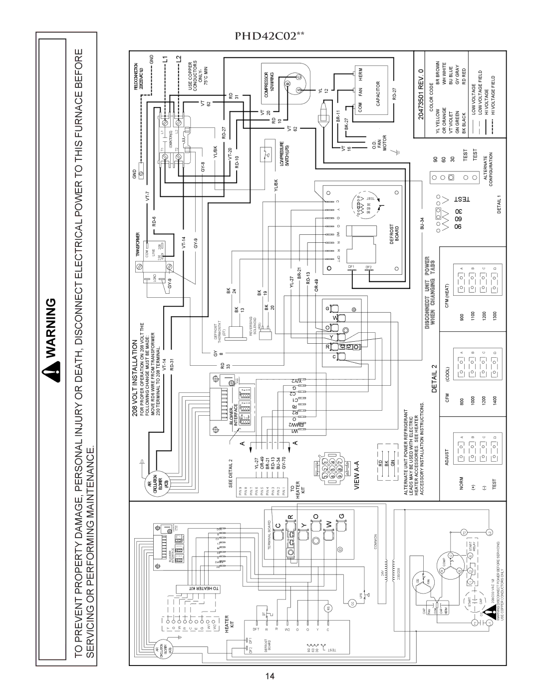 Amana PACKAGE HEAT PUMP installation instructions PHD42C02, Detail, 20473501 REV 