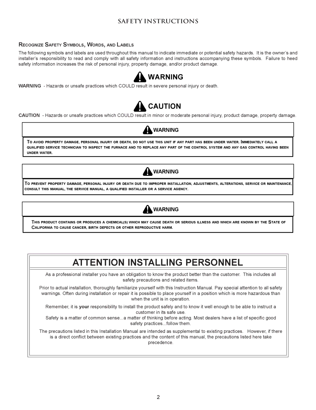 Amana PACKAGE HEAT PUMP installation instructions Safety Instructions 