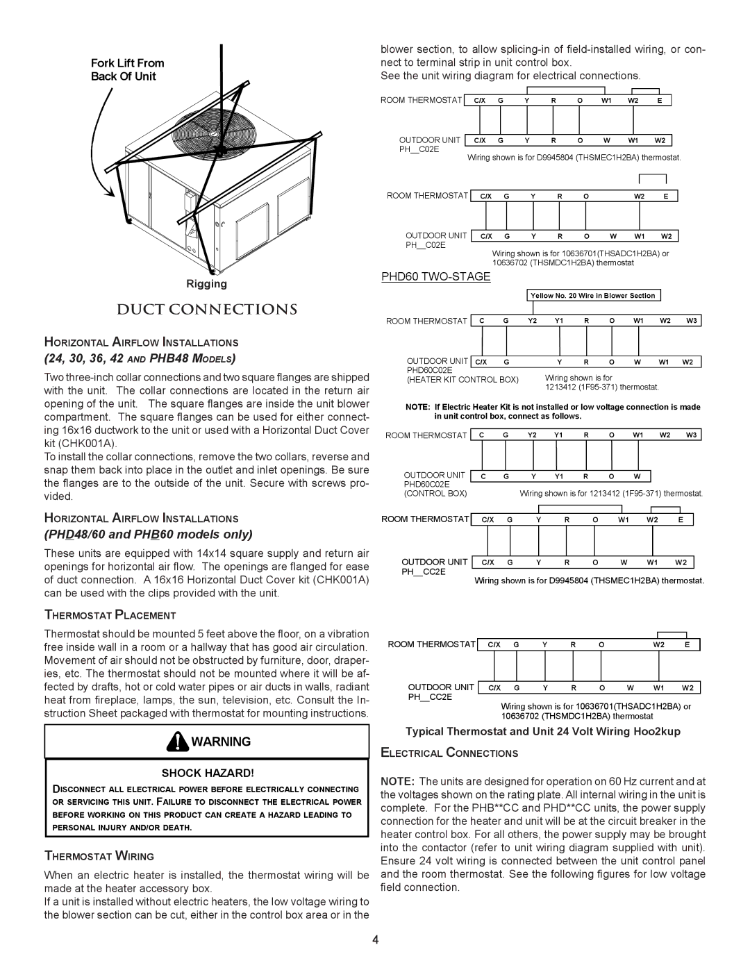 Amana PACKAGE HEAT PUMP Duct Connections, Rigging, Typical Thermostat and Unit 24 Volt Wiring Hoo2kup 