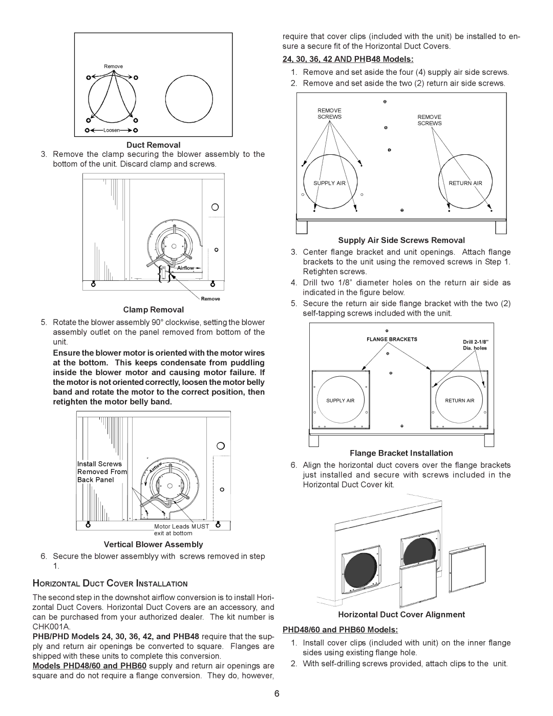 Amana PACKAGE HEAT PUMP Duct Removal, Clamp Removal, 24, 30, 36, 42 and PHB48 Models, Supply Air Side Screws Removal 