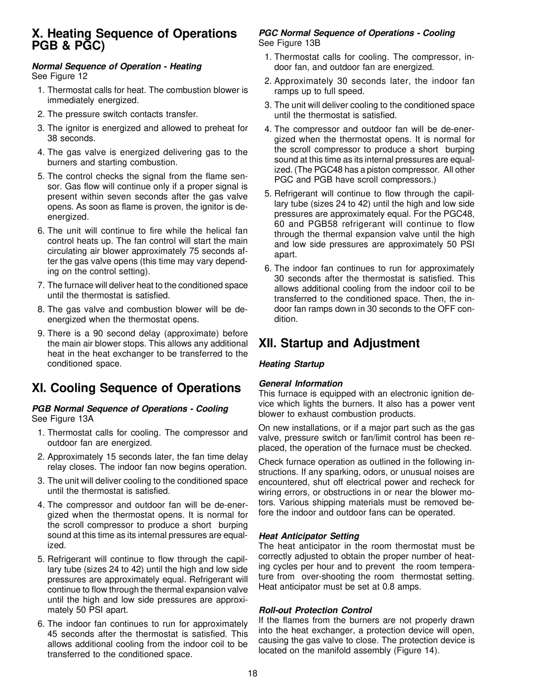 Amana PGC(24-60)B, PGB58B Heating Sequence of Operations PGB & PGC, XI. Cooling Sequence of Operations 