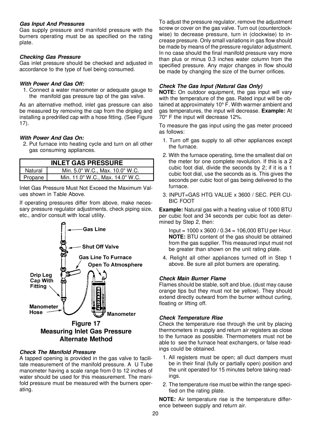 Amana PGC(24-60)B, PGB58B installation instructions Measuring Inlet Gas Pressure Alternate Method 