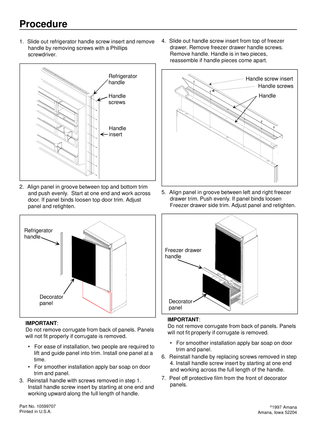 Amana PKB136R, PKB136L manual Procedure 