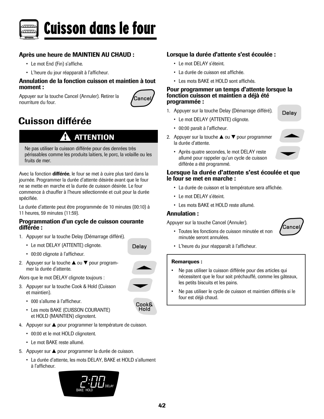 Amana pmn important safety instructions Cuisson différée 