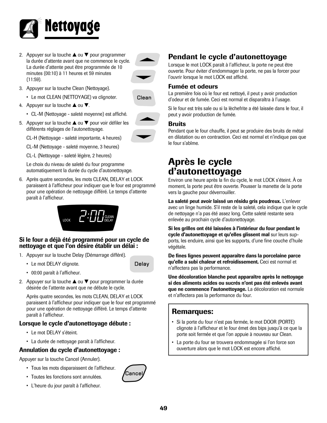 Amana pmn important safety instructions Après le cycle d’autonettoyage, Pendant le cycle d’autonettoyage 