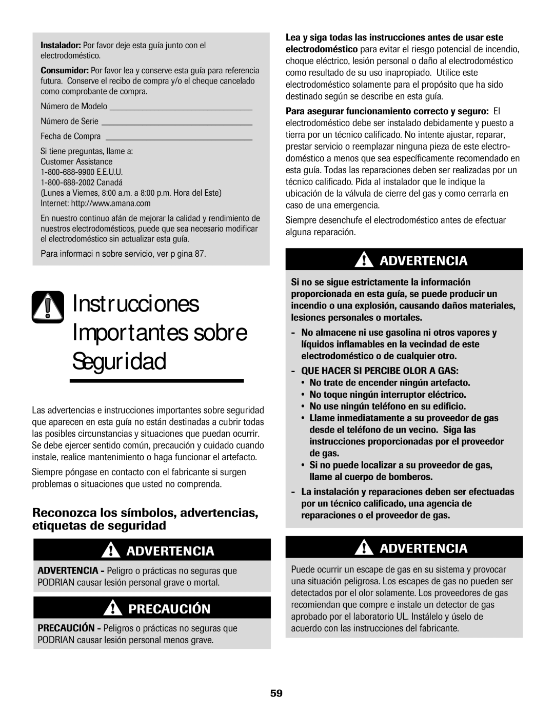 Amana pmn important safety instructions Instrucciones, Seguridad, Canadá 