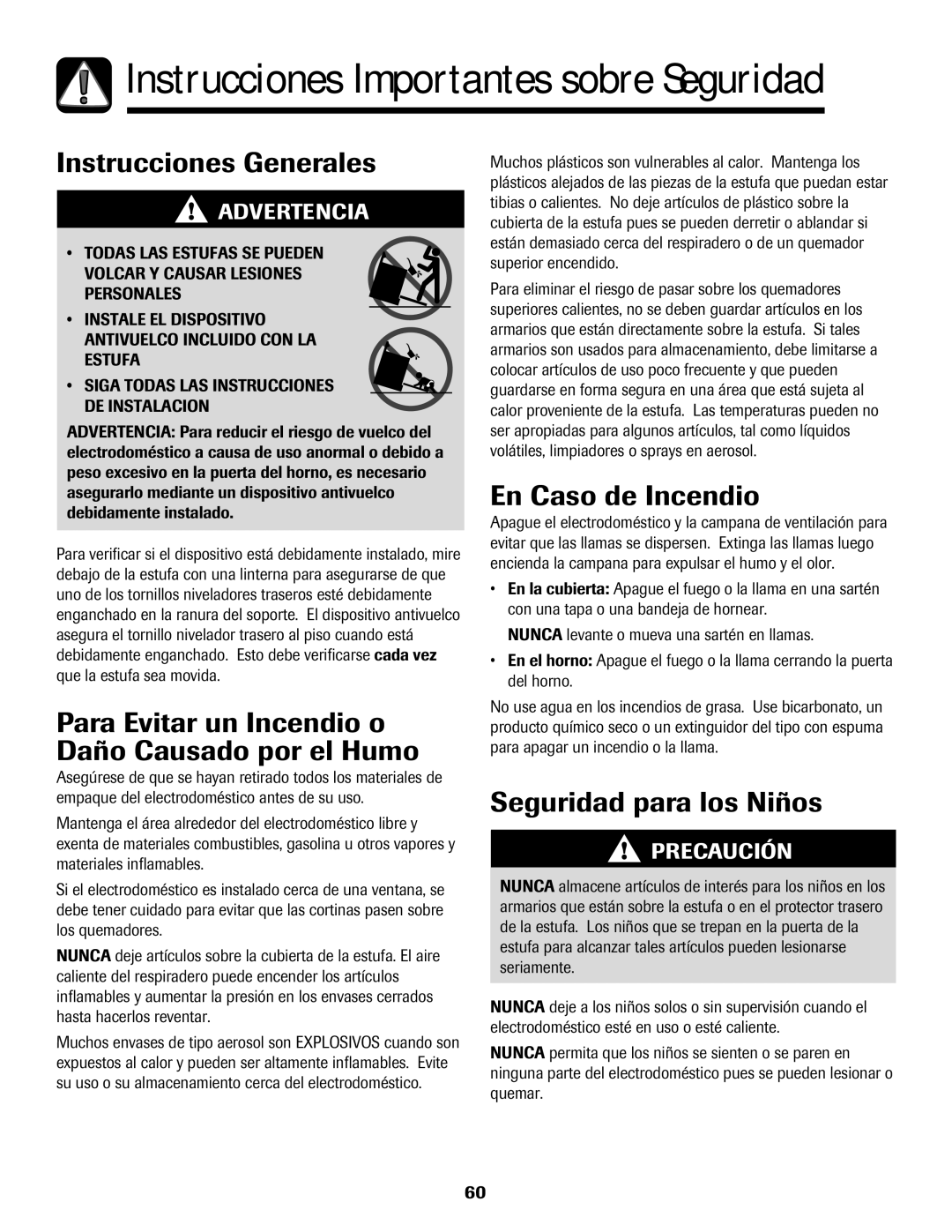 Amana pmn Instrucciones Generales, Para Evitar un Incendio o Daño Causado por el Humo, En Caso de Incendio 