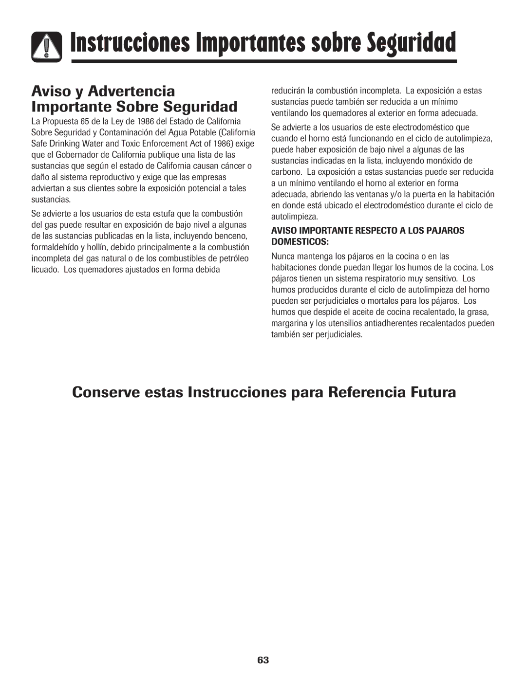 Amana pmn Aviso y Advertencia Importante Sobre Seguridad, Conserve estas Instrucciones para Referencia Futura 