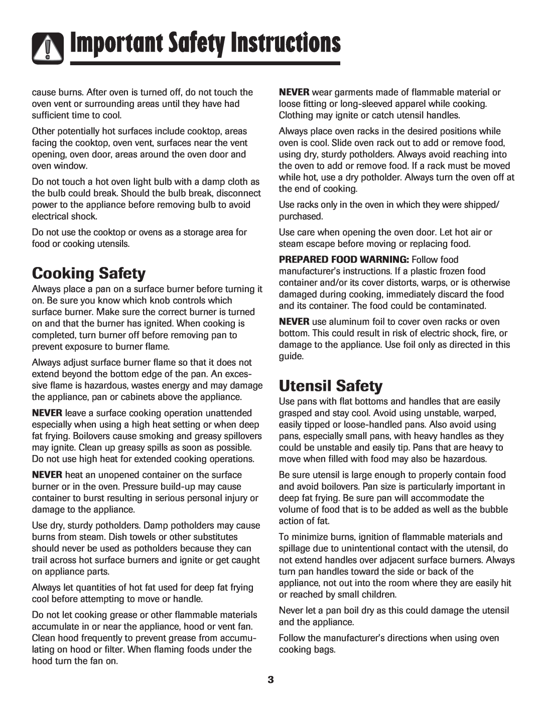 Amana pmn important safety instructions Cooking Safety, Utensil Safety, Important Safety Instructions 