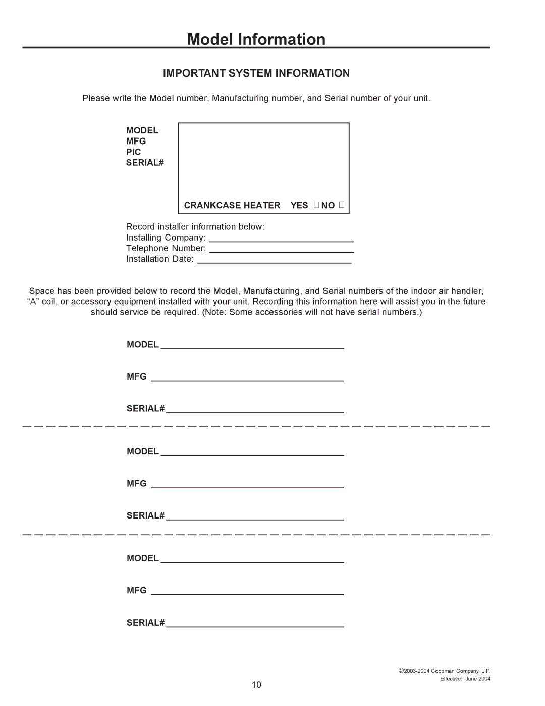 Amana R-410A user manual Model Information, Important System Information 