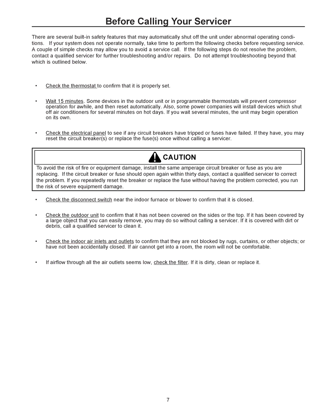 Amana R-410A user manual Before Calling Your Servicer 