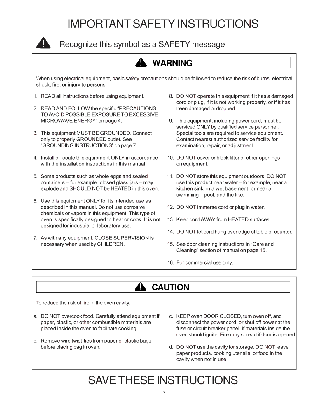 Amana RC22, RC17, RC27 owner manual Important Safety Instructions 