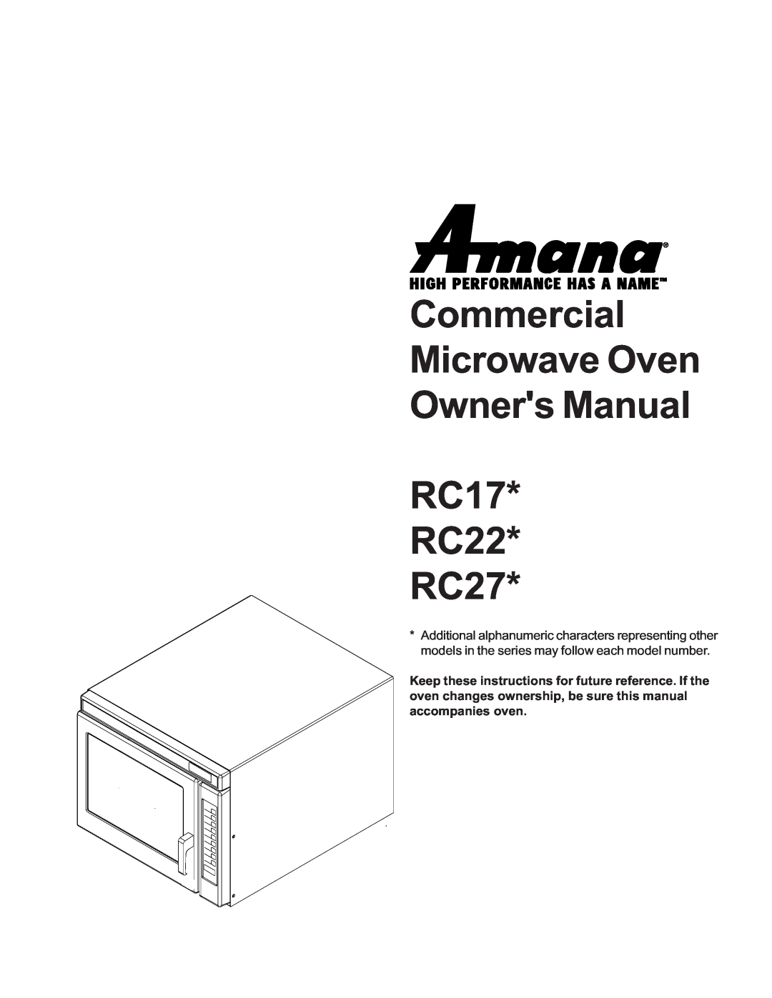 Amana RC17, RC22, RC27 owner manual 