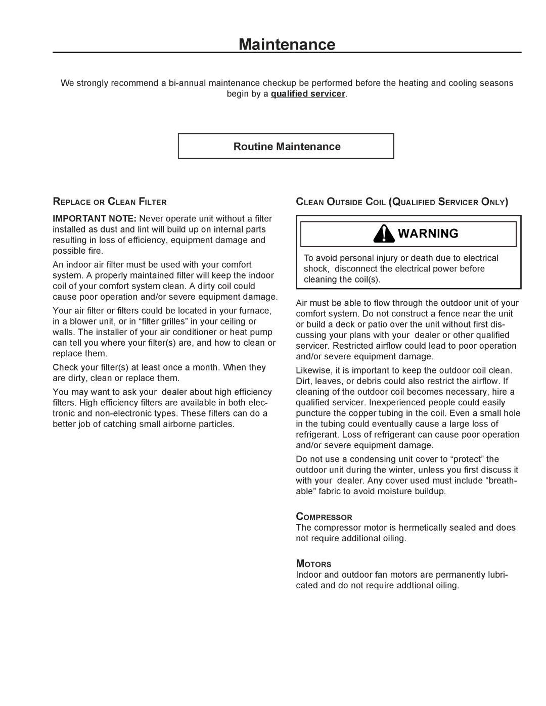 Amana REMOTE CONDENSING UNIT user manual Routine Maintenance 