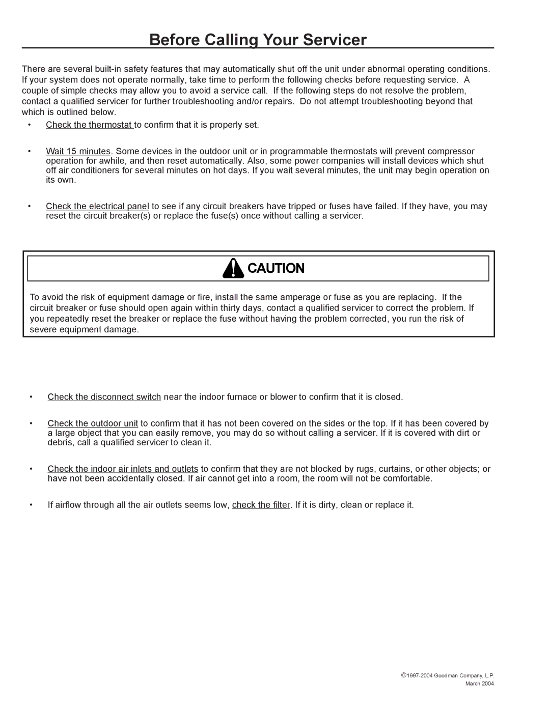 Amana REMOTE CONDENSING UNIT user manual Before Calling Your Servicer 