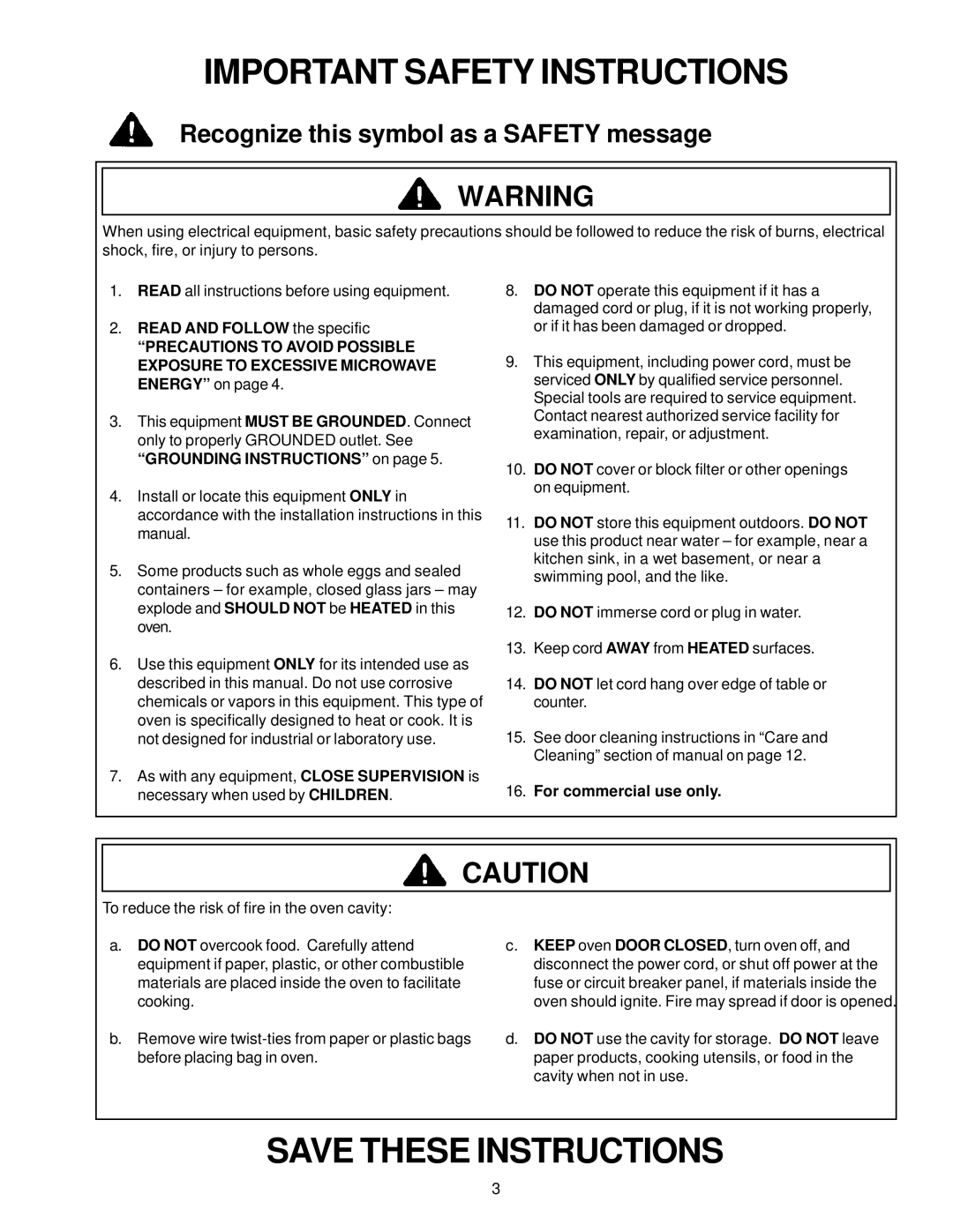 Amana Rfs9mp, rfs11MP owner manual Important Safety Instructions 