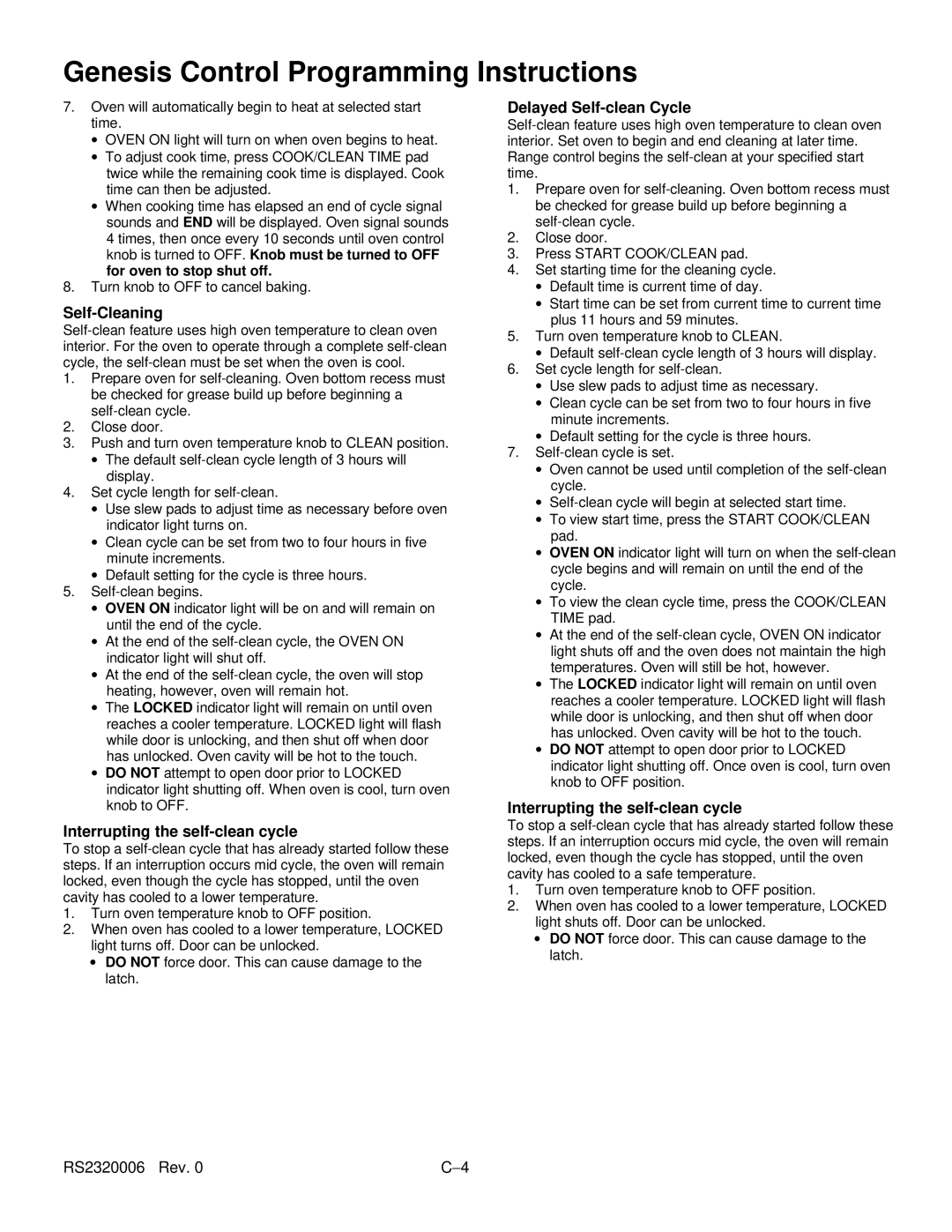 Amana RS2320006 service manual Self-Cleaning, Interrupting the self-clean cycle, Delayed Self-clean Cycle 