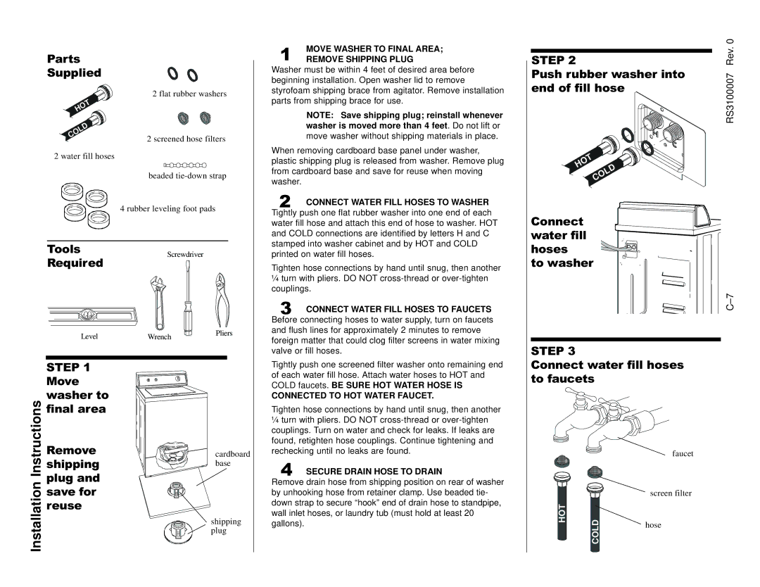 Amana RS3100007 service manual HOT Cold 