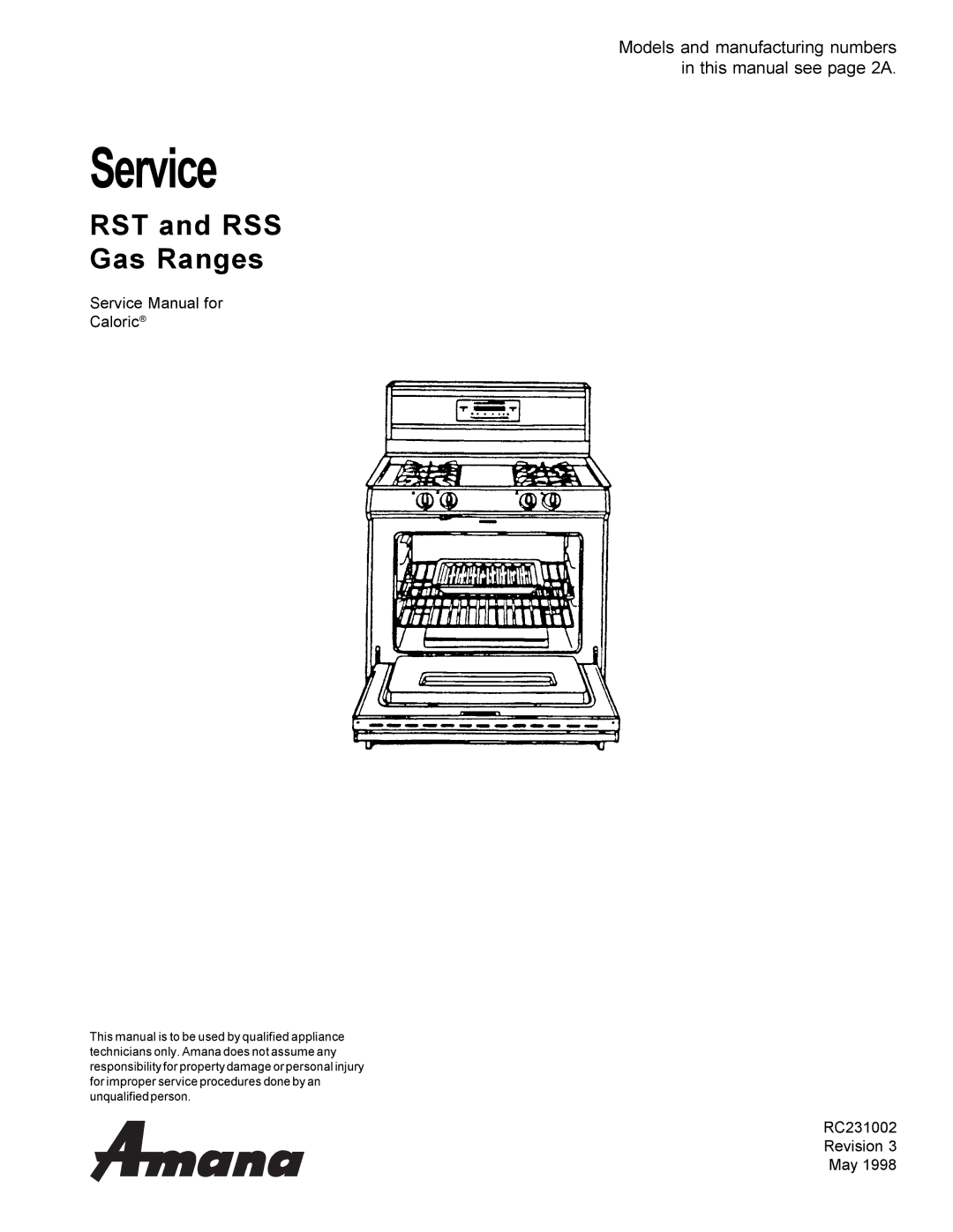 Amana RST, RSS service manual Service 