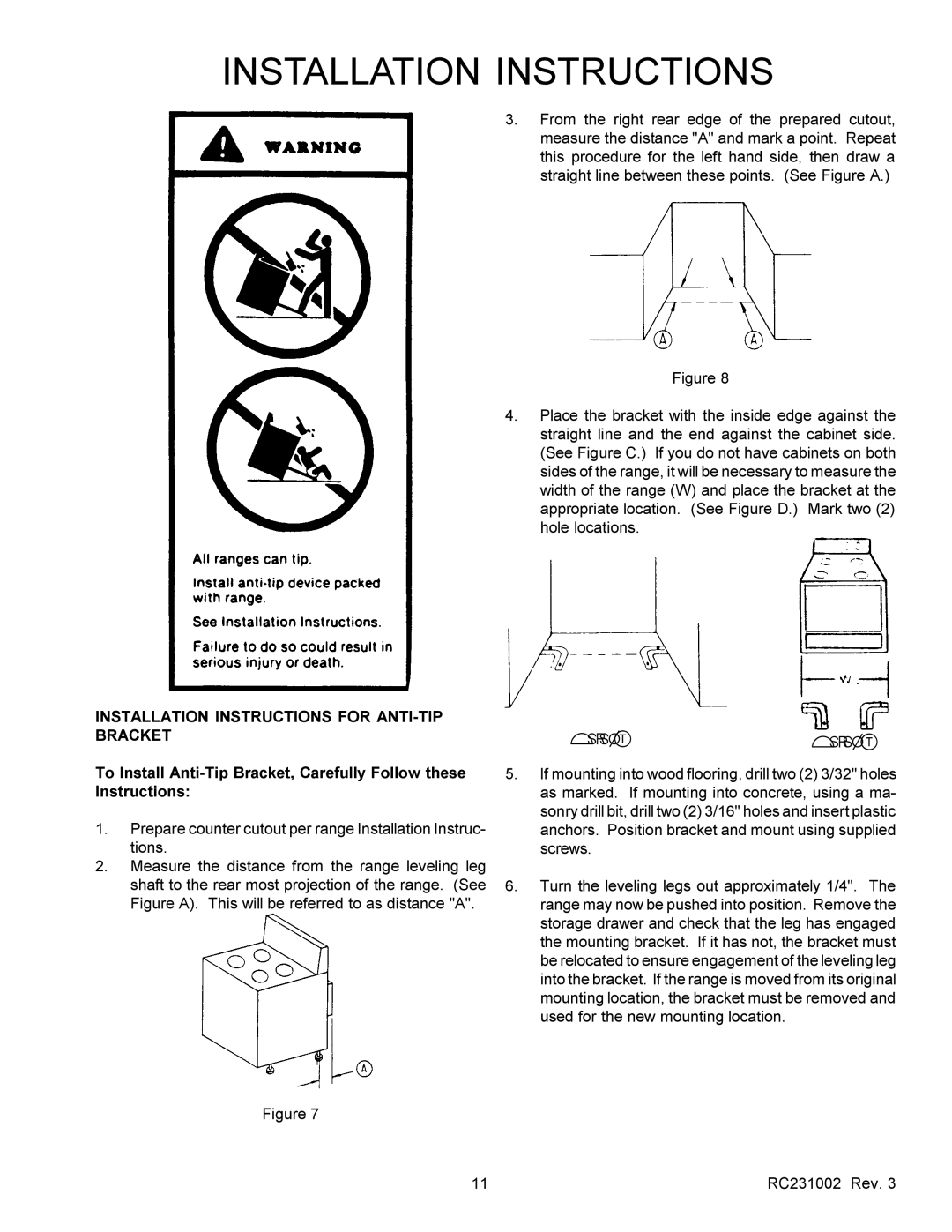 Amana RSS, RST service manual Installation Instructions for ANTI-TIP Bracket 