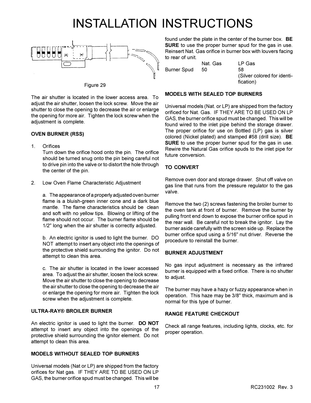 Amana RST Oven Burner RSS, ULTRA-RAY Broiler Burner, Models Without Sealed TOP Burners, Range Feature Checkout 