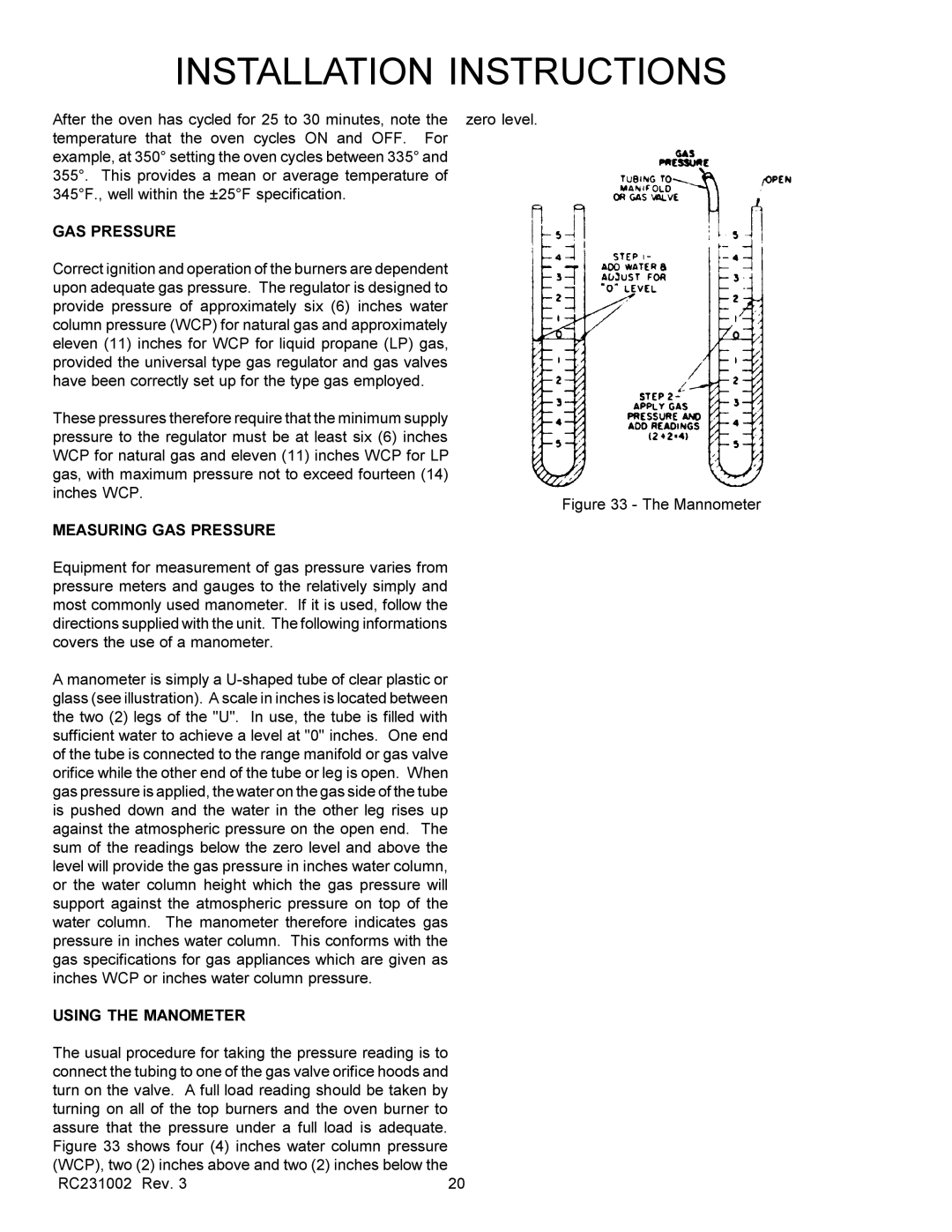 Amana RST, RSS service manual Measuring GAS Pressure, Using the Manometer 