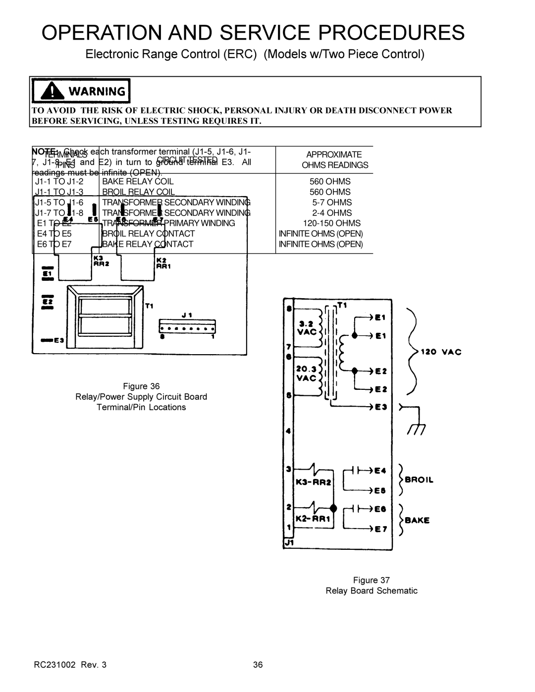 Amana RST, RSS service manual Terminals Circuit Tested Approximate 