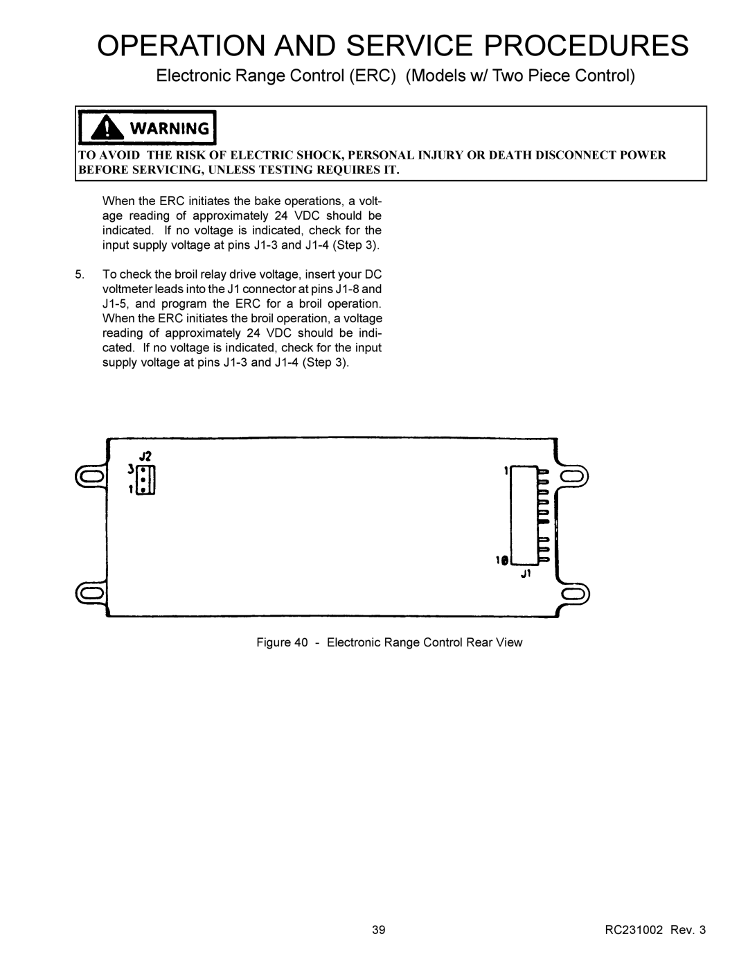 Amana RSS, RST service manual Electronic Range Control Rear View RC231002 Rev 