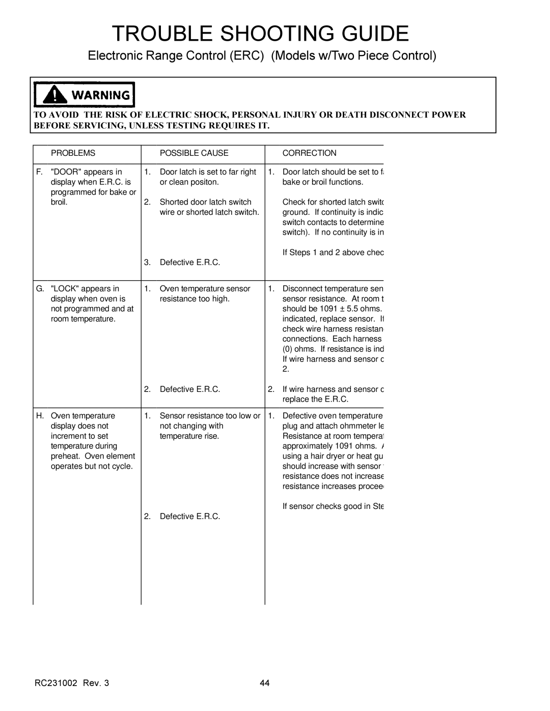 Amana RST, RSS service manual Wire or shorted latch switch 