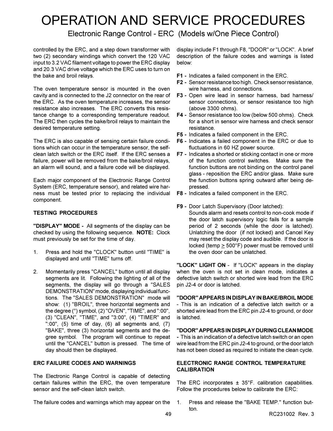 Amana RSS, RST service manual Testing Procedures 