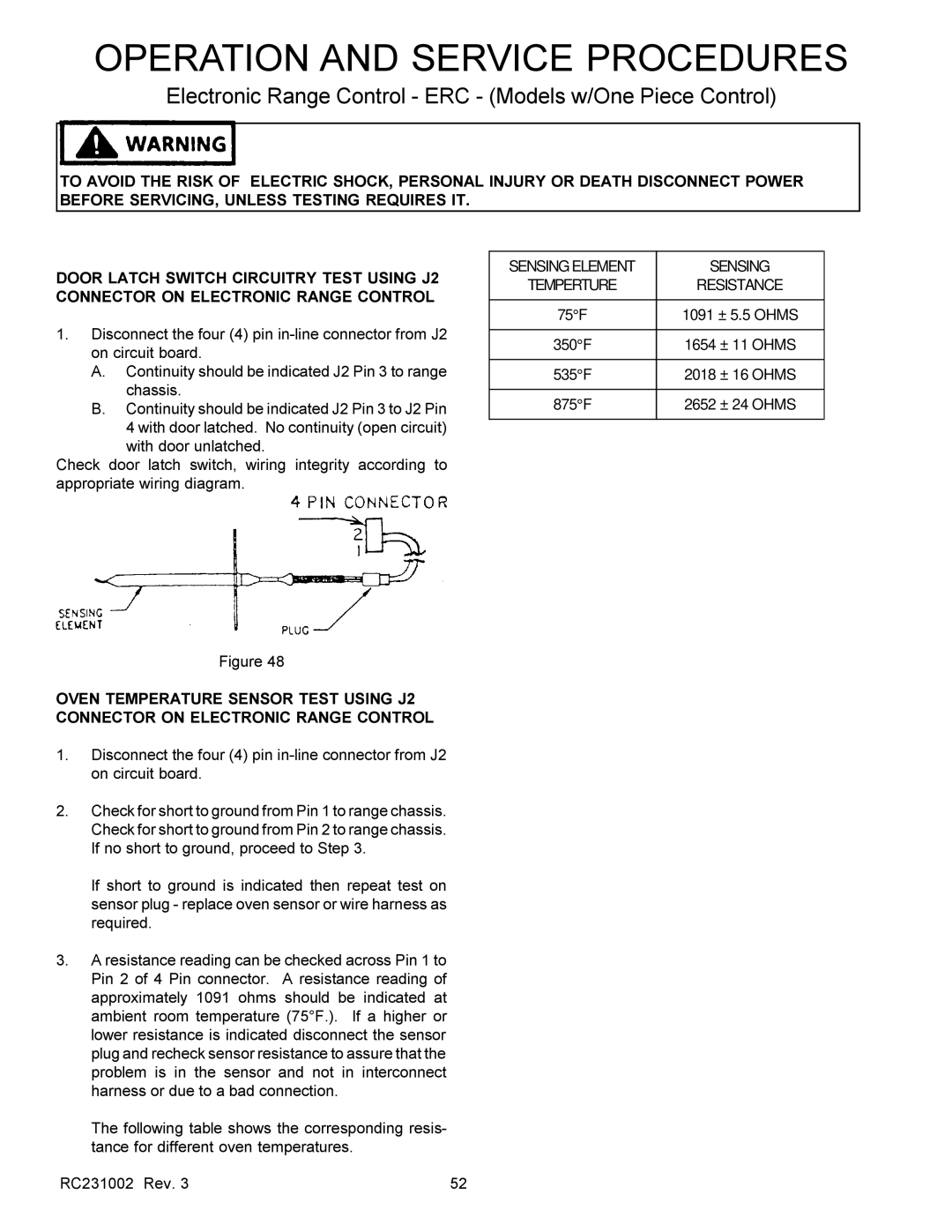 Amana RST, RSS service manual Sensing Element 