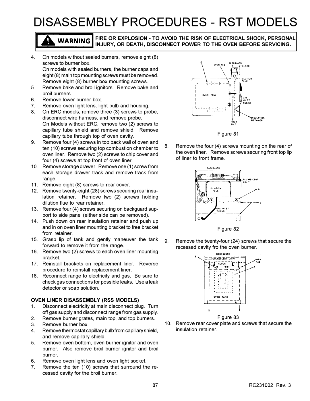 Amana RST service manual Oven Liner Disassembly RSS Models 