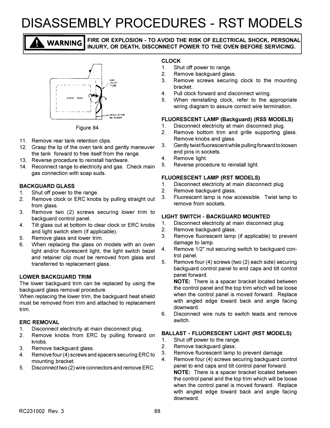 Amana RSS Fluorescent Lamp RST Models, Backguard Glass, Light Switch Backguard Mounted, Lower Backguard Trim 