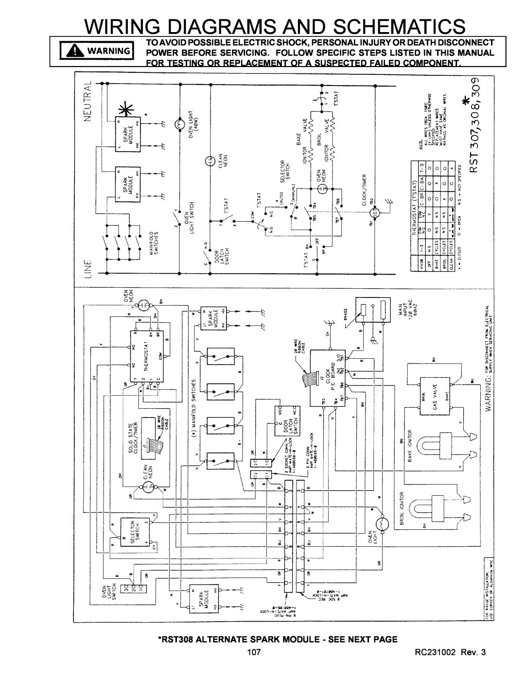 Amana RSS service manual Wiring Diagrams And Schematics, RST308 ALTERNATE SPARK MODULE - SEE NEXT PAGE 
