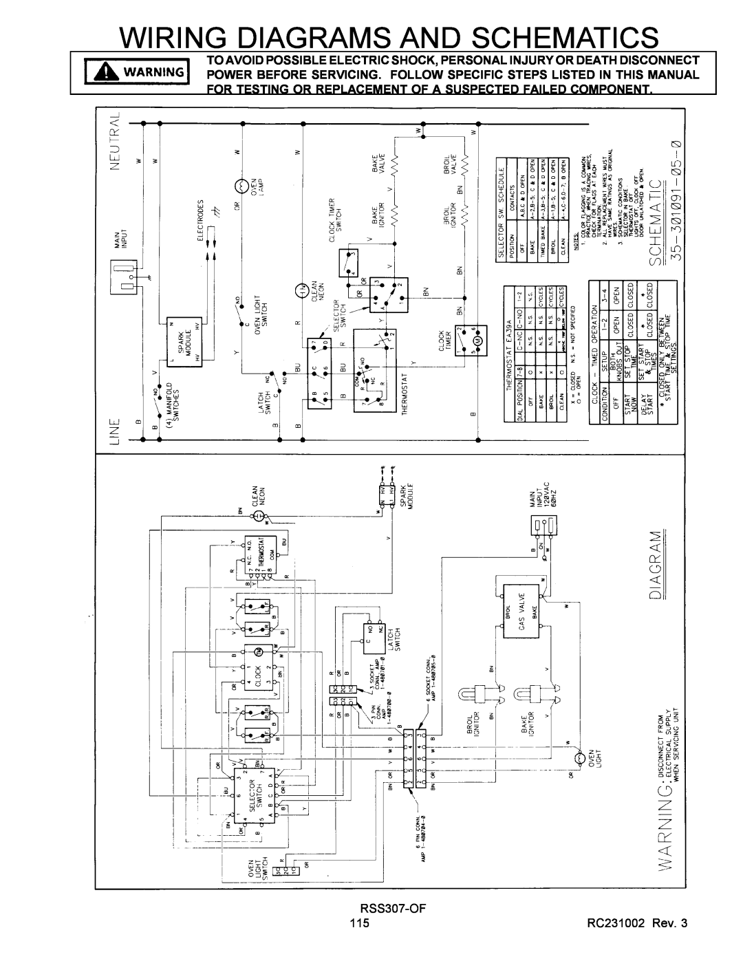 Amana RST service manual Wiring Diagrams And Schematics, RSS307-OF, RC231002 Rev 