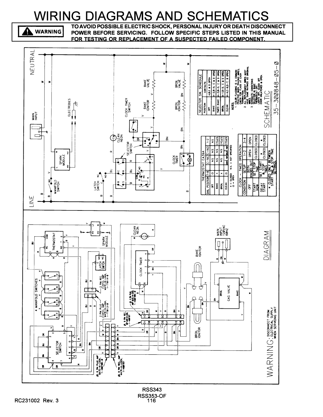 Amana RST service manual Wiring Diagrams And Schematics, RSS343, RC231002 Rev, RSS353-OF 