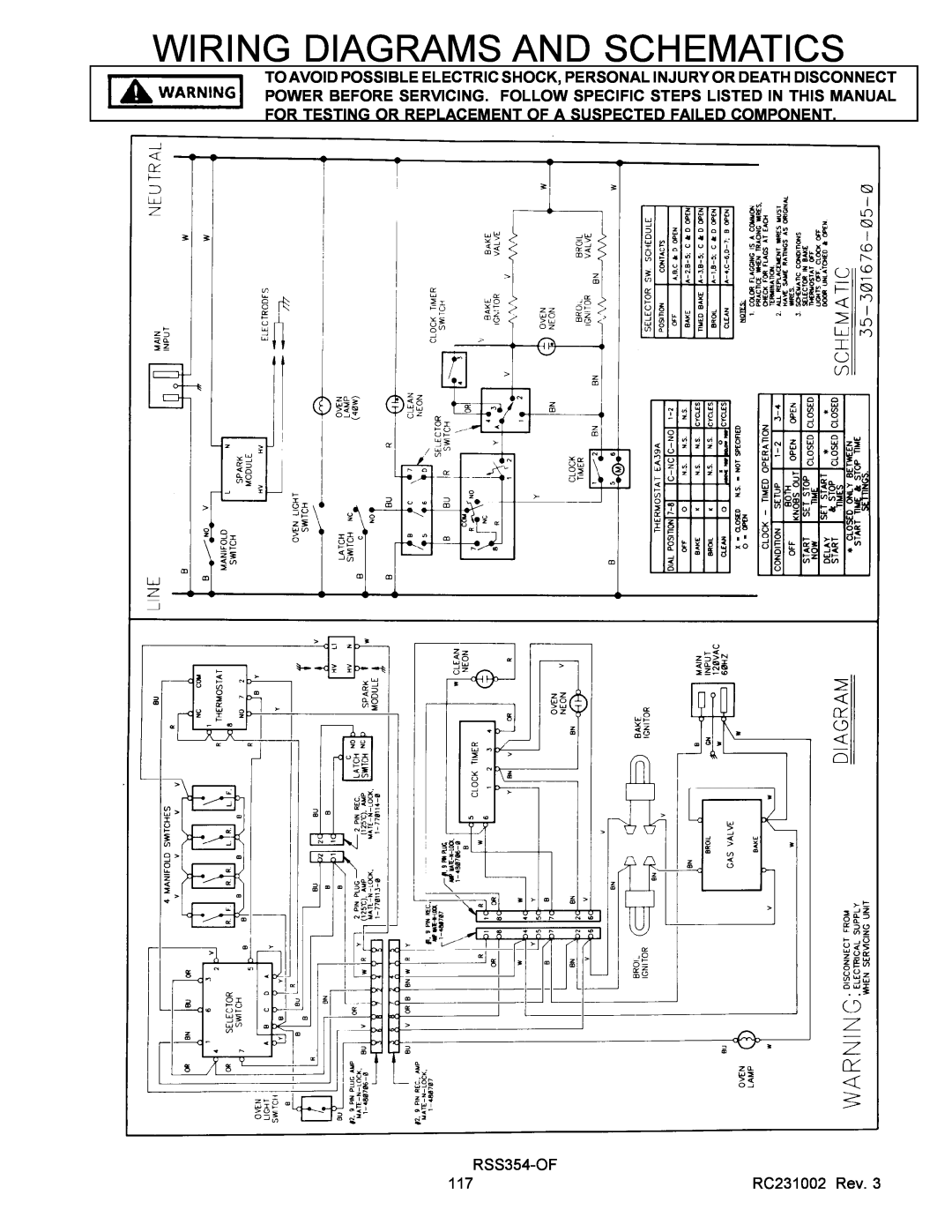 Amana RST service manual Wiring Diagrams And Schematics, RSS354-OF, RC231002 Rev 