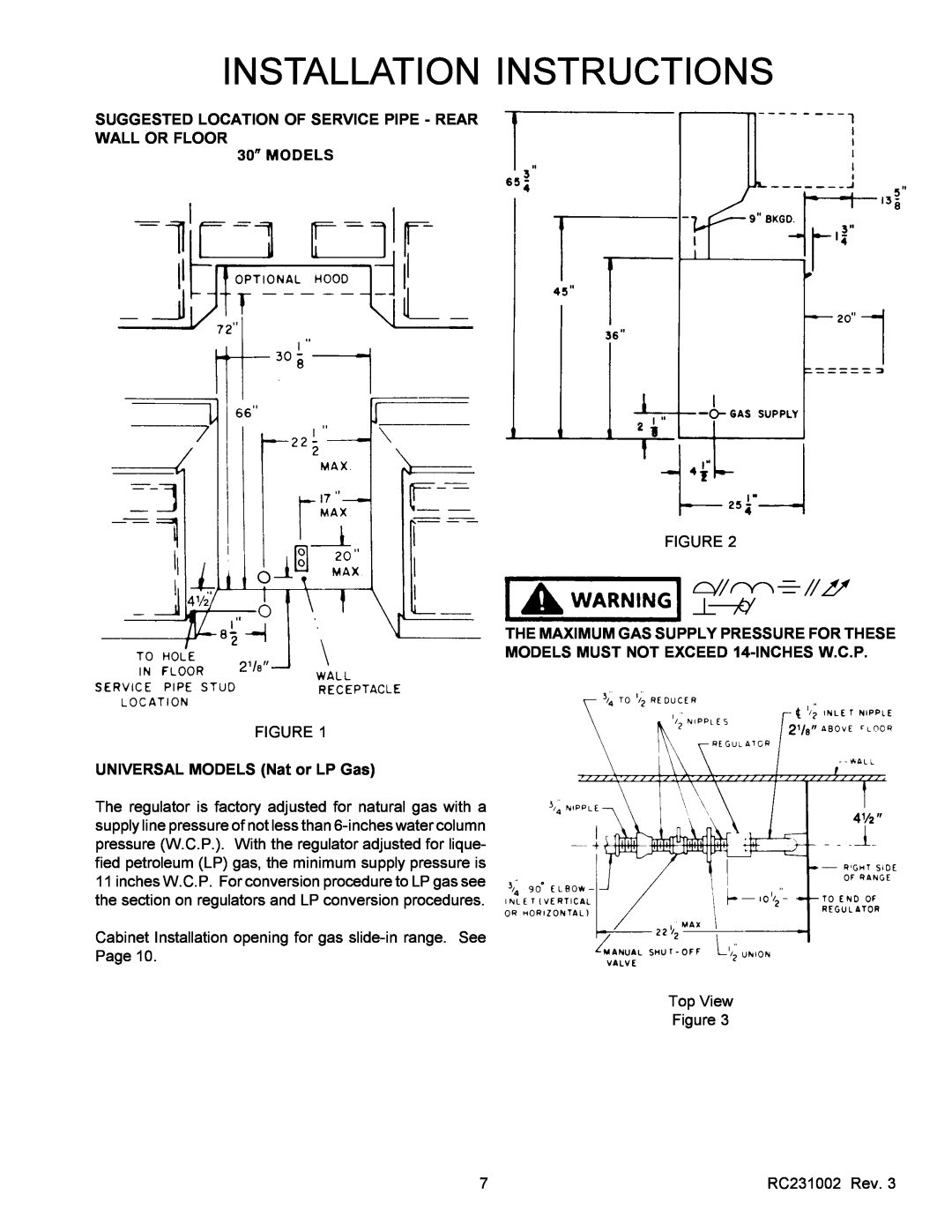 Amana RSS, RST service manual Installation Instructions, Suggested Location Of Service Pipe - Rear Wall Or Floor 