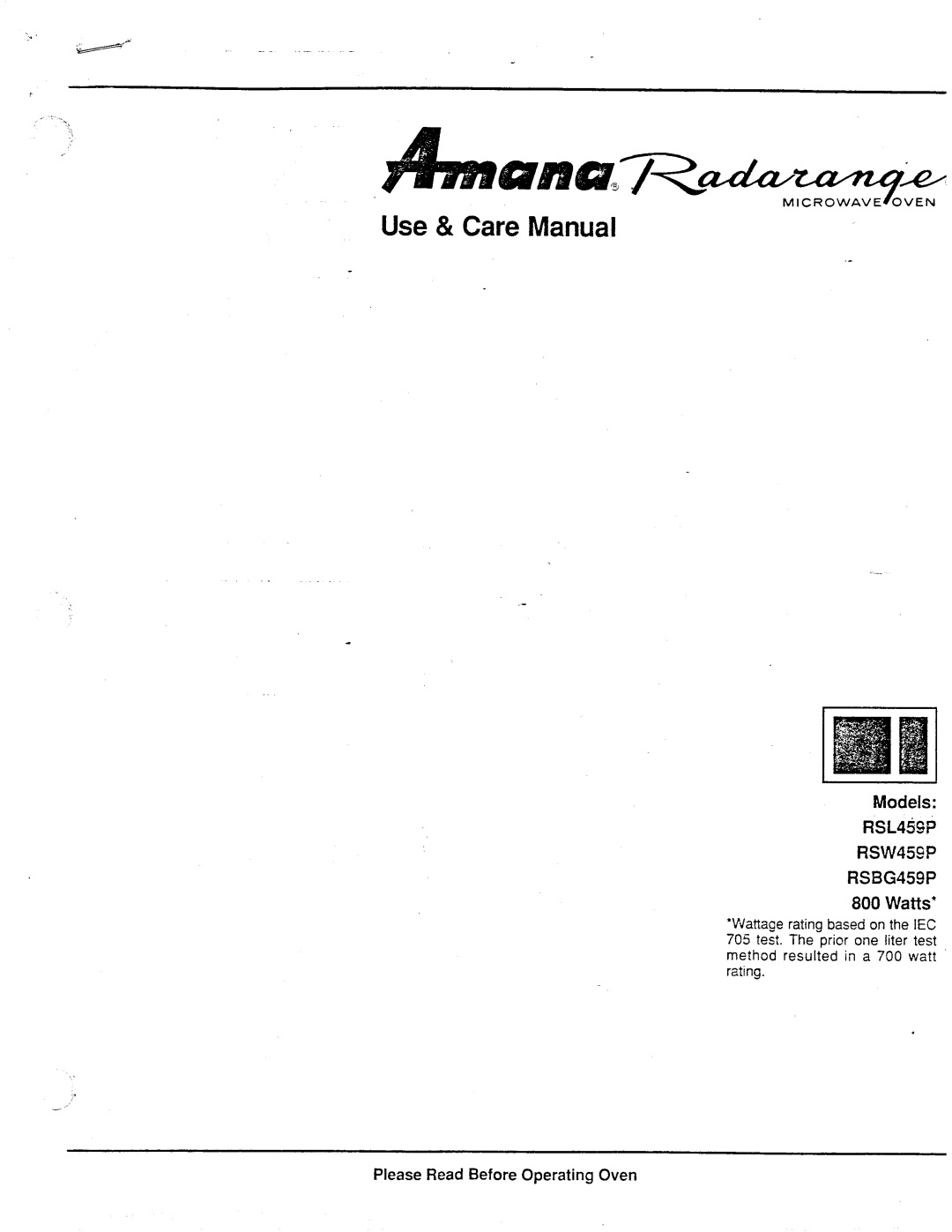 Amana RSL459P, RSW459P, RSBG459P manual 