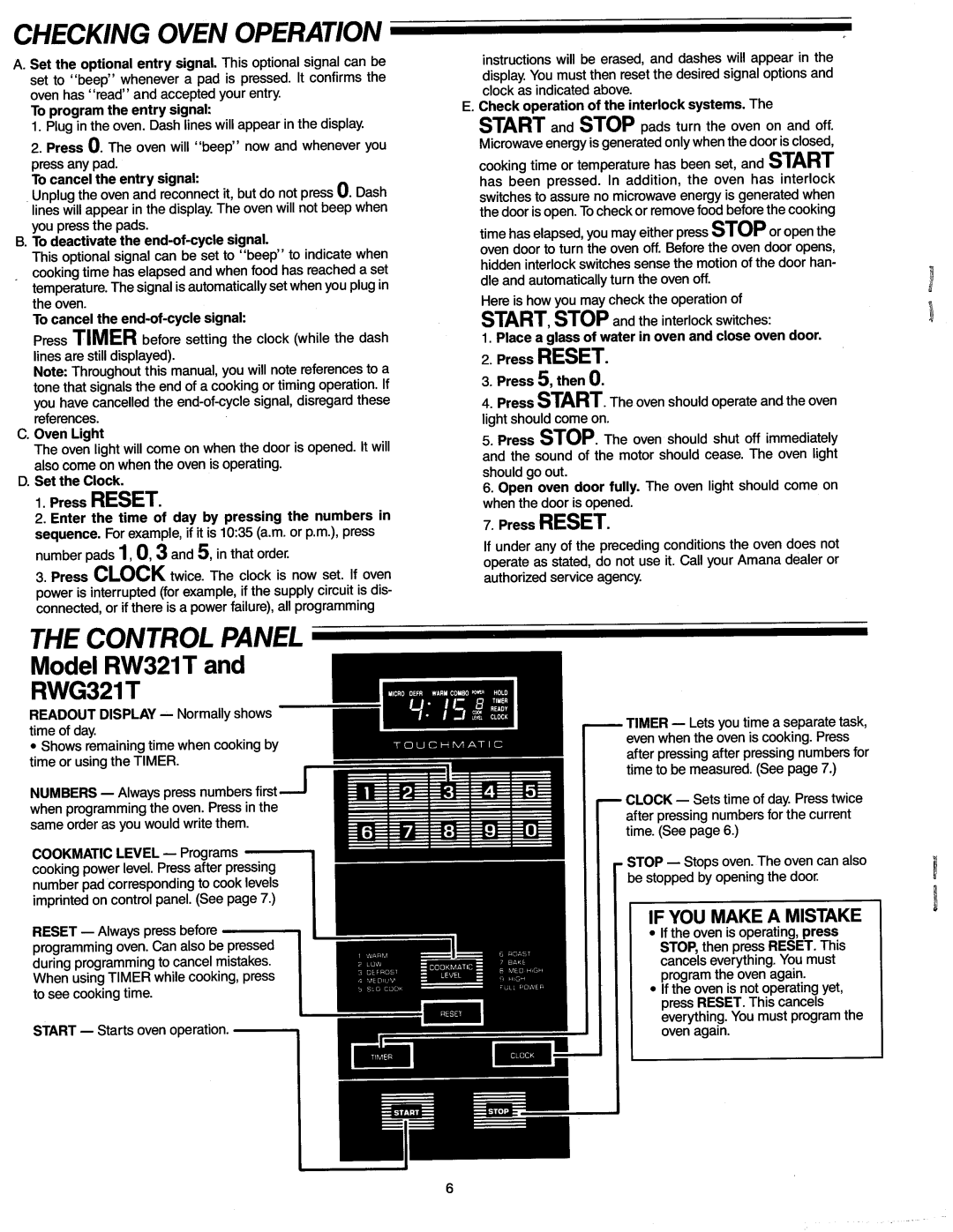 Amana RWG321T, RW321T manual 