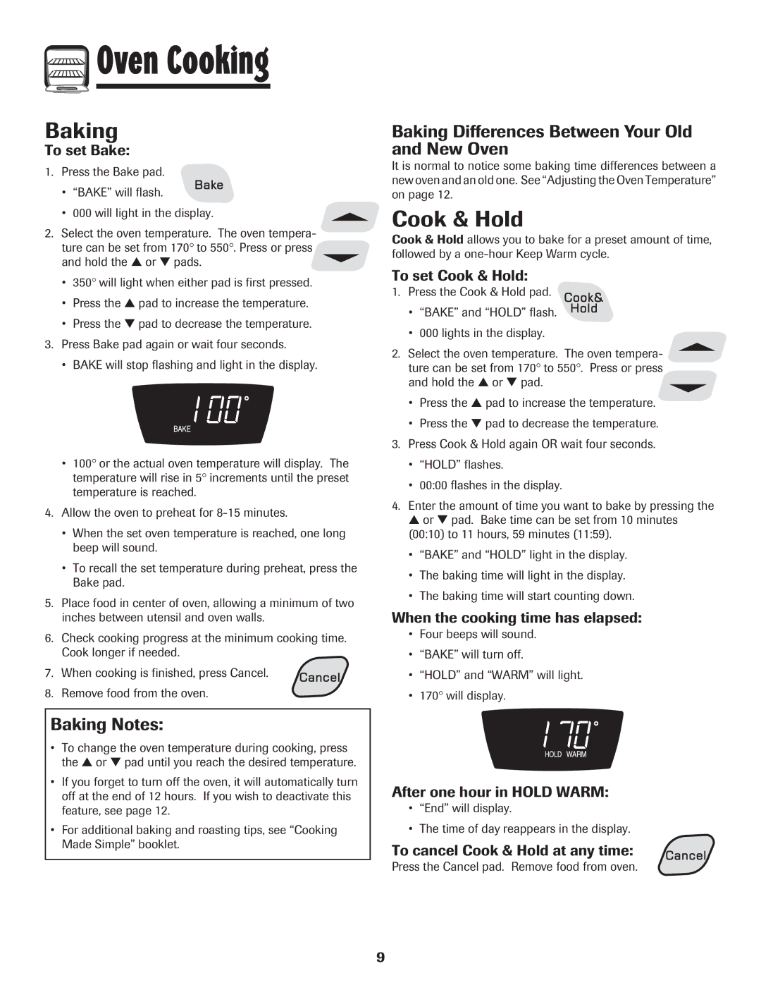 Amana Smoothtop Cook & Hold, Baking Notes, Baking Differences Between Your Old and New Oven 