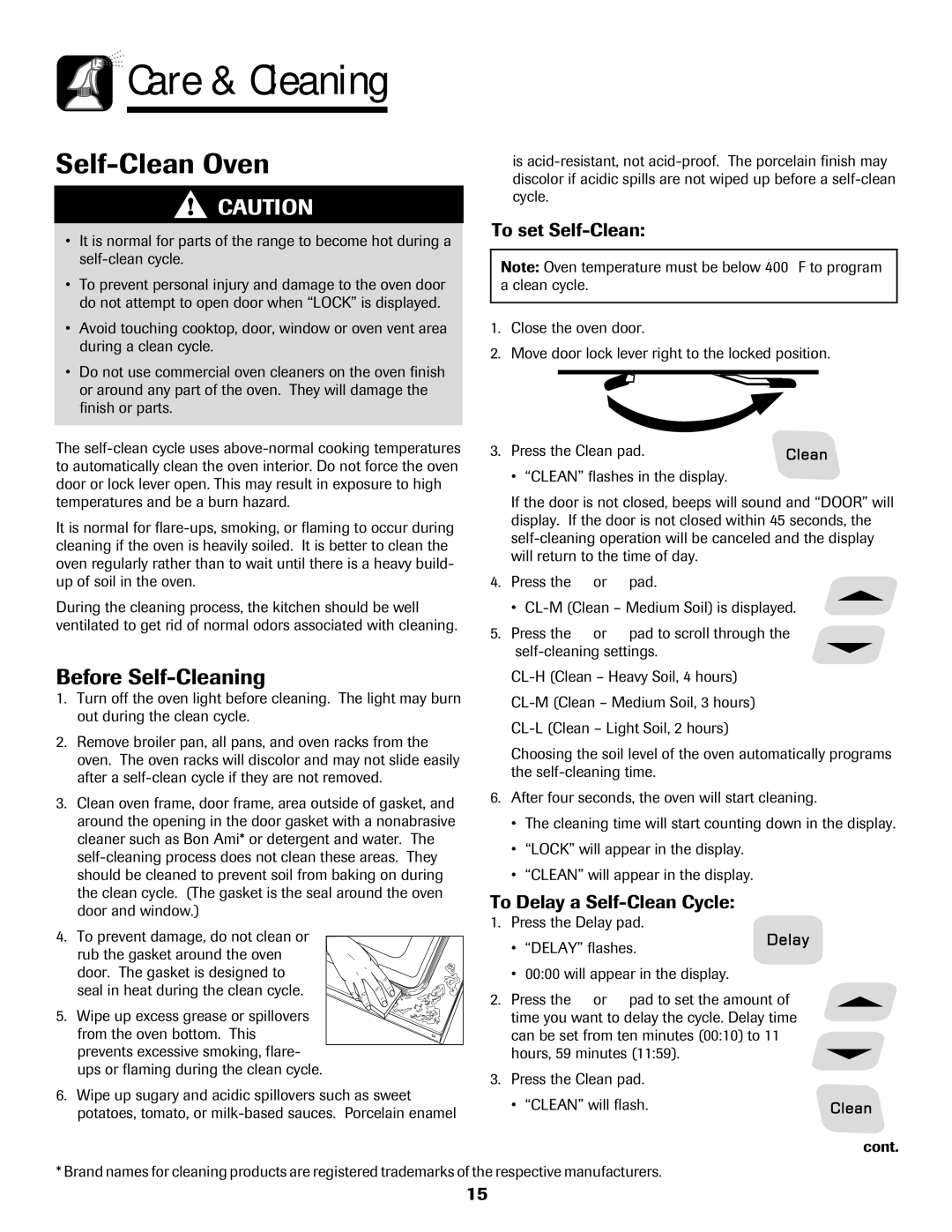 Amana Smoothtop important safety instructions Before Self-Cleaning, To set Self-Clean, To Delay a Self-Clean Cycle 