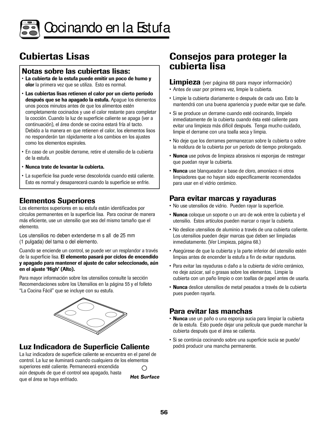 Amana Smoothtop important safety instructions Cubiertas Lisas, Consejos para proteger la cubierta lisa 