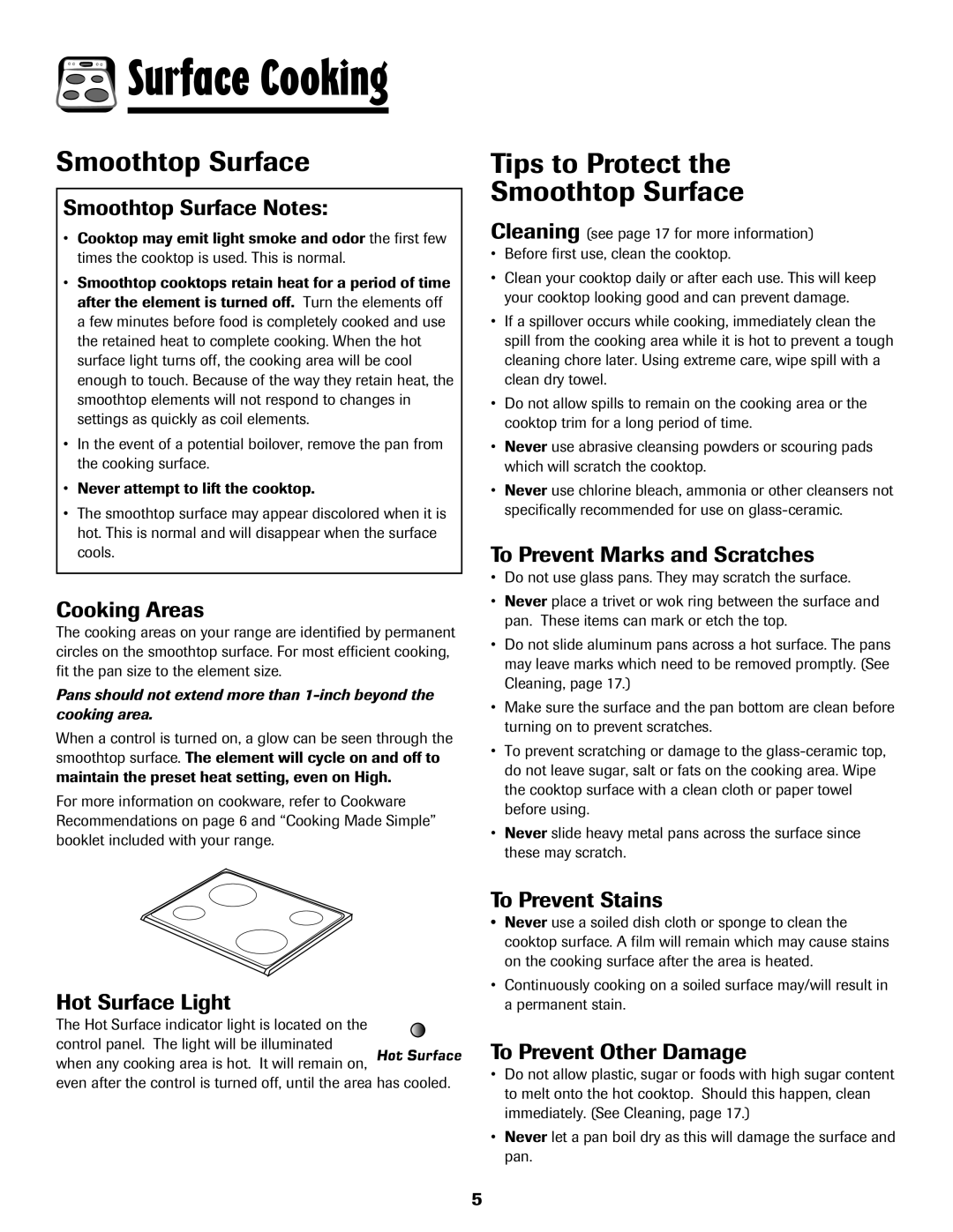 Amana important safety instructions Tips to Protect Smoothtop Surface 