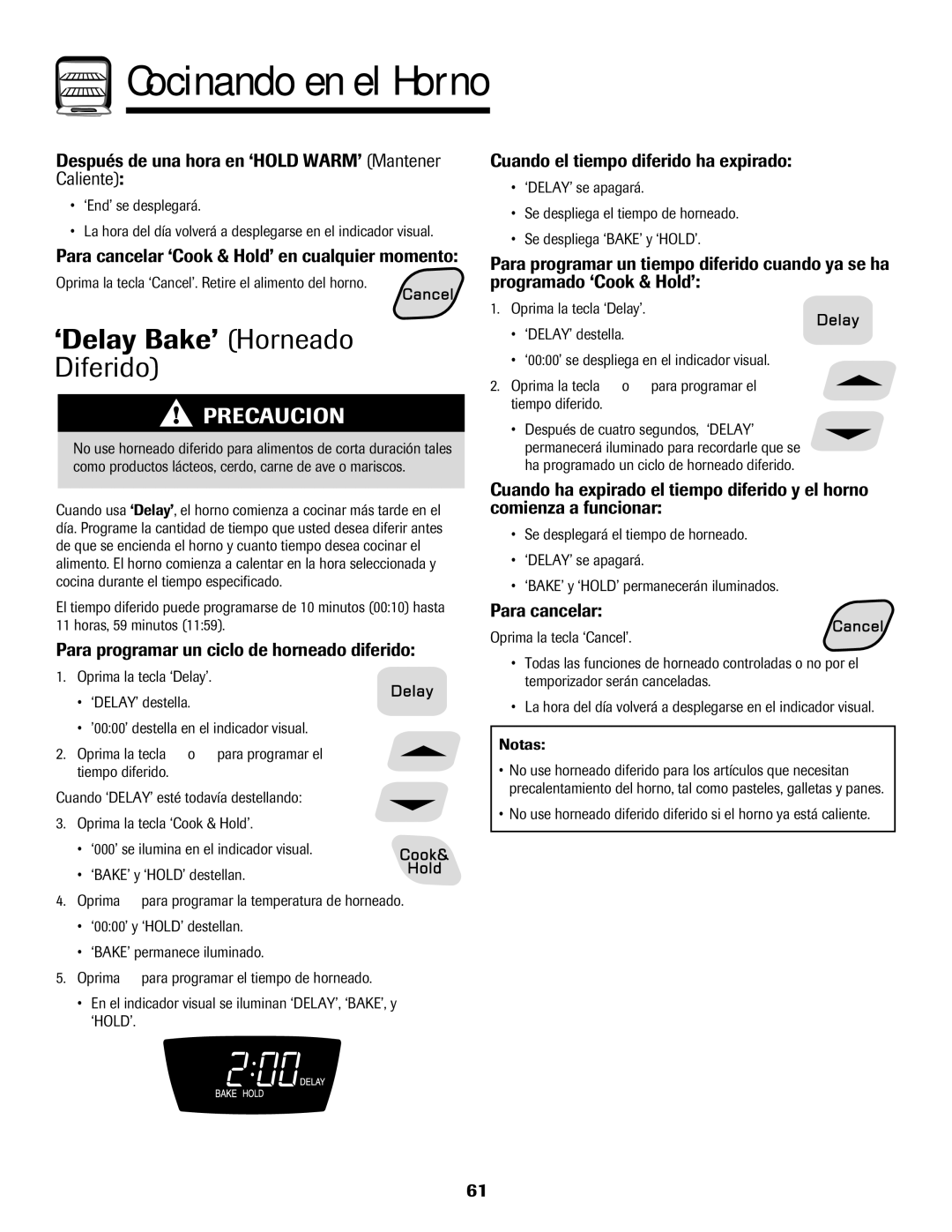 Amana Smoothtop important safety instructions ‘Delay Bake’ Horneado Diferido 