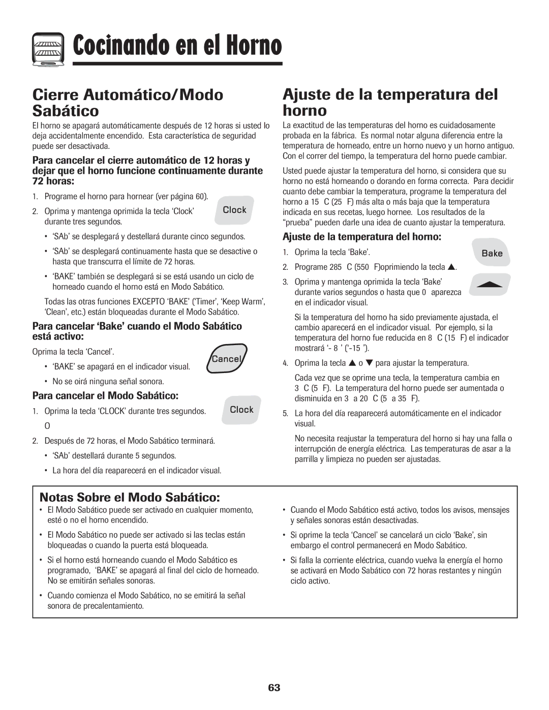 Amana Smoothtop Cierre Automático/Modo Sabático, Ajuste de la temperatura del horno, Notas Sobre el Modo Sabático 