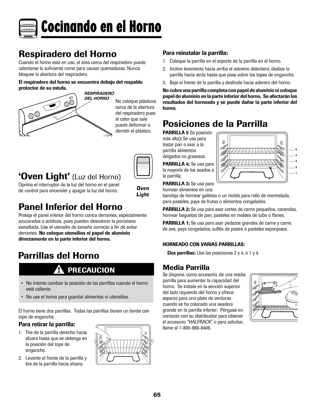 Amana Smoothtop Respiradero del Horno, Panel Inferior del Horno, Posiciones de la Parrilla, Parrillas del Horno 