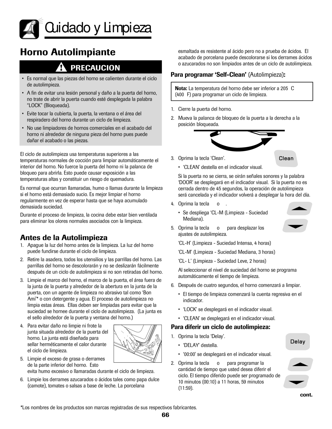 Amana Smoothtop Antes de la Autolimpieza, Para programar ‘Self-Clean’ Autolimpieza, Para diferir un ciclo de autolimpieza 